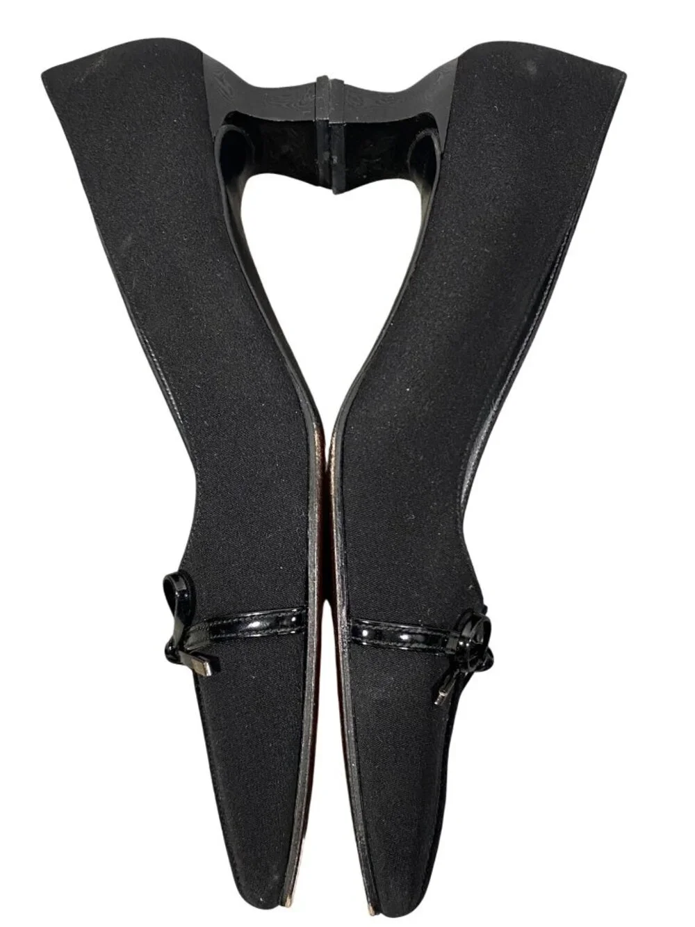 Stuart Weitzman vintage Black Square-Toe Kitten Heels With Bow Detail Size 7 AA